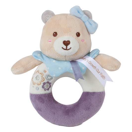 SOFT TEDDY FLOWER RATTLE RING