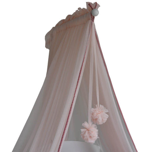 BED MOSQUITO NET WITH POM-POM PINK